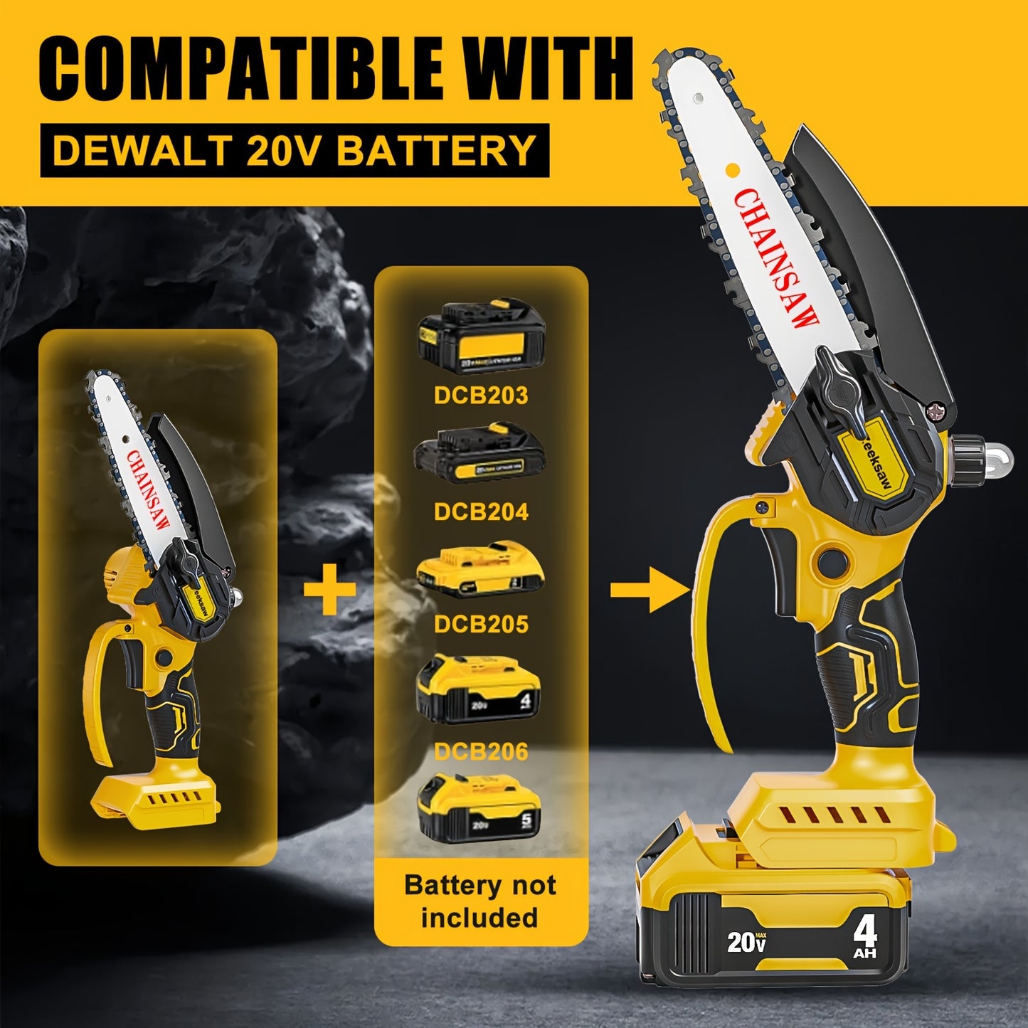 6-Inch And 4-Inch 2-IN-1 Portable Power Mini Chainsaw - Cordless, 20V Max Battery Compatible, Lightweight, Easy-to-Use Pruning Saw for Garden, Household, Tree Branches - 2025 Upgrade, Compact, And Efficient (NO BATTERY ONLY T