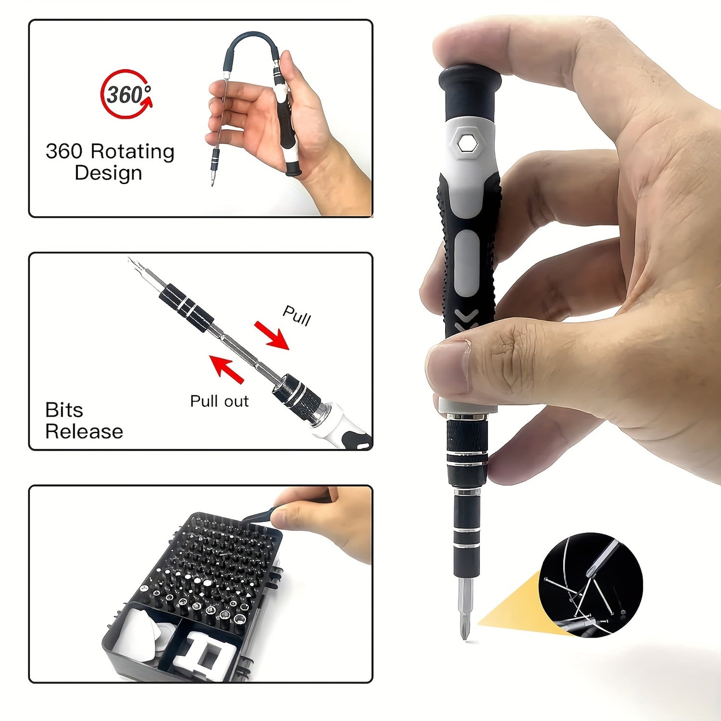 115-in-1 Precision Screwdriver Set - Magnetic Repair Tool Kit for Phones, Laptops & Electronics | Ergonomic Anti-Slip Handle, Chrome Vanadium Steel, Hex, Torx, Triangular, Angle, Drill Bit