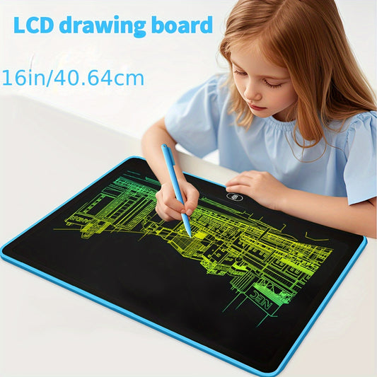 16-Inch LCD Writing Tablet - Large Creative Drawing Board in Pink/Blue/Black, Ideal for School, Office, and Travel, Non-Rechargeable ABS Material