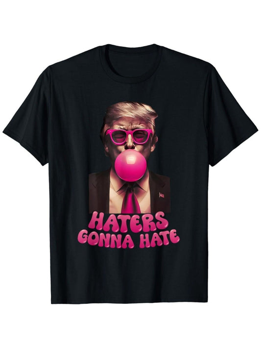 Men's 100% Cotton Bubble Gum Graphic T-Shirt - Humorous "Haters Gonna Hate" Print, Regular Fit Short Sleeve Tee for Casual, Sports & Beach Parties, S-XXXL Sizes, Machine Washable Gift for Dad, Mom, Friends